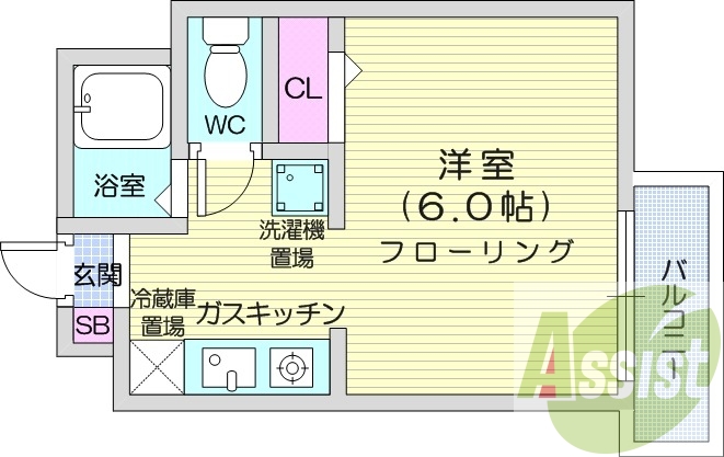 1K、バス・トイレ別、オートロック、エアコン
