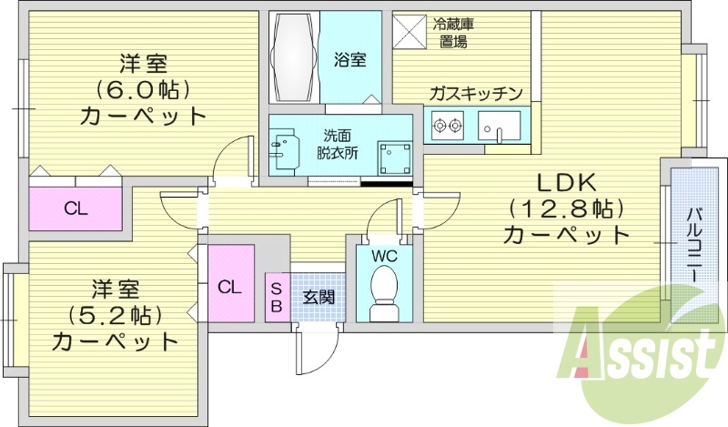 2LDK、クローゼット、シャンプードレッサー