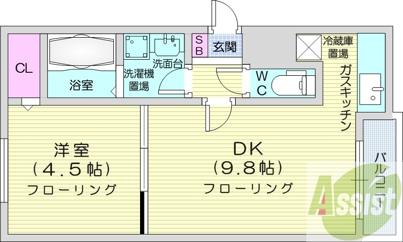 1LDK、オートロック、独立洗面台、バストイレ別、灯油暖房