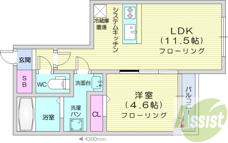 1LDK、都市ガス、システムキッチン、、エアコン