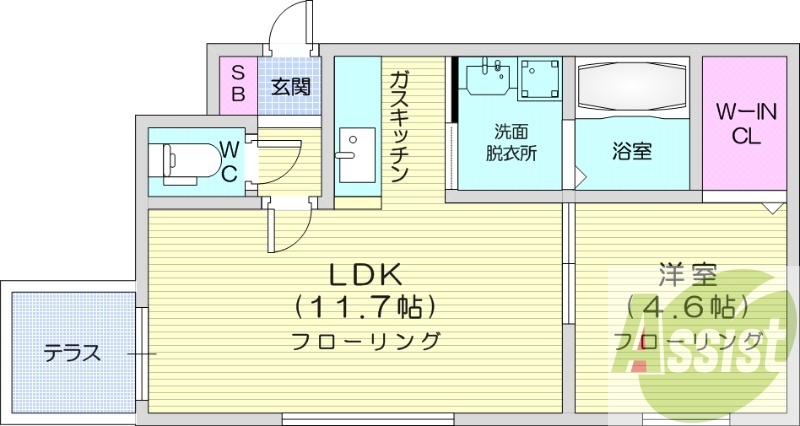 1LDK、オートロック、角部屋、モニターホン、バストイレ別