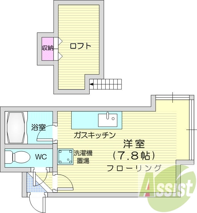1R、ロフト、バス・トイレ別、灯油ＦＦ暖房