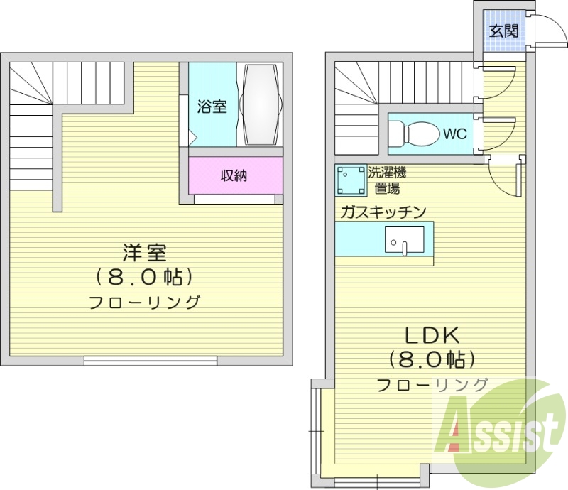 1R、ロフト、バス・トイレ別、灯油ＦＦ暖房