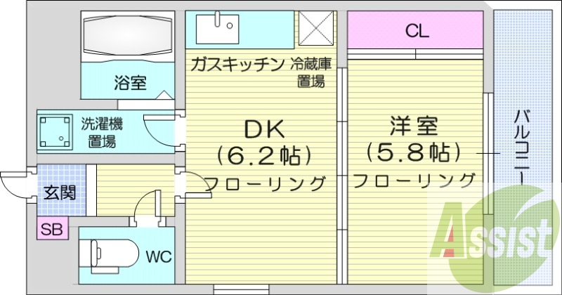 1DK、オートロック、角部屋、バストイレ別