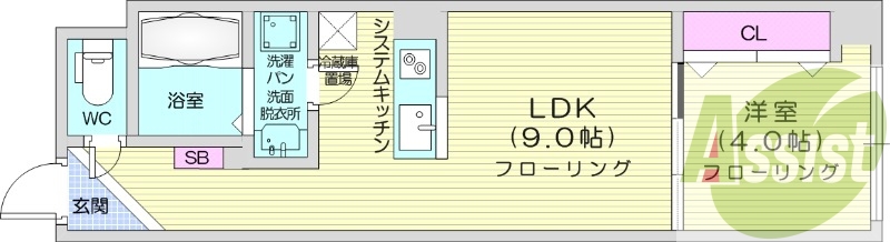 1LDK、オール電化、バストイレ別、宅配ボックス