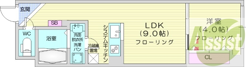 1LDK、オール電化、バストイレ別、宅配ボックス