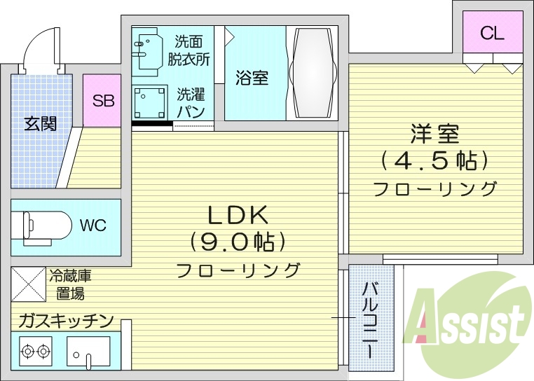 1LDK、オートロック、シューズボックス