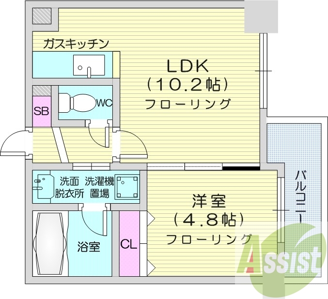 1LDK、クローゼット、バストイレ別、洗面脱衣所