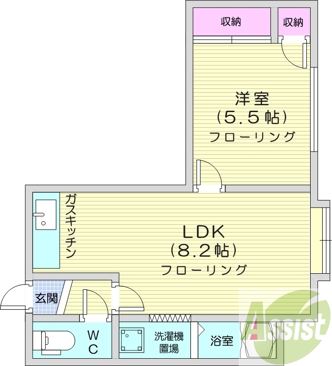 1LDK、バストイレ別、灯油暖房、シャワートイレ
