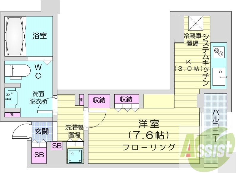 1R、都市ガス、追い焚き、浴室乾燥機、ネット無料