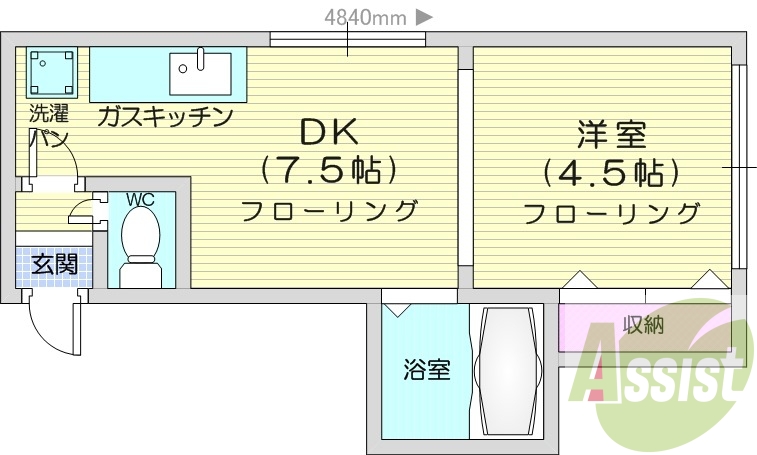 1DK、灯油ストーブ、バストイレ別、収納