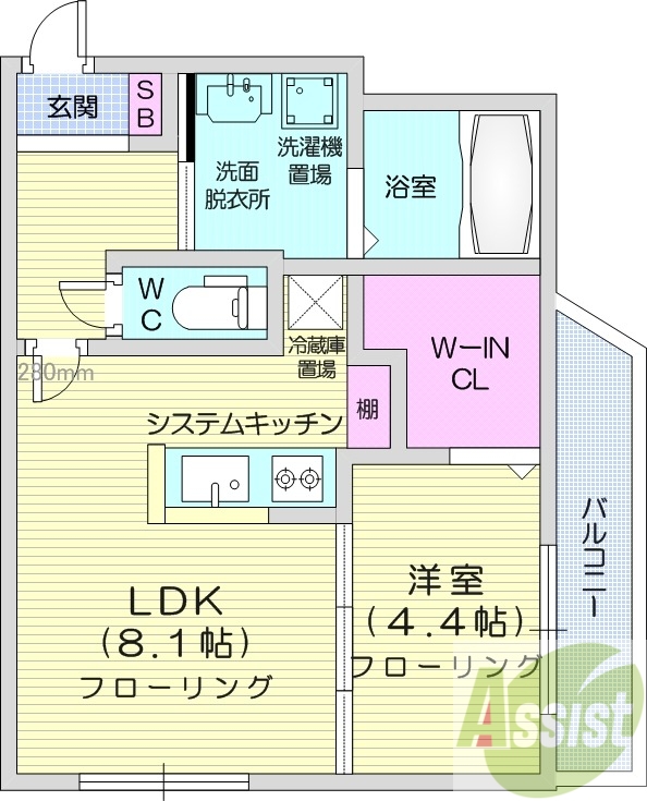 1LDK、ウォークインクローゼット、洗面脱衣所、バルコニー