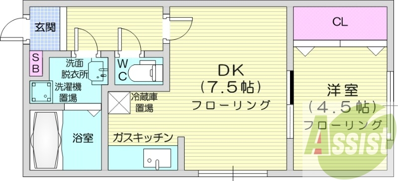 1DK、収納、洗濯機置場、灯油暖房、オートロック
