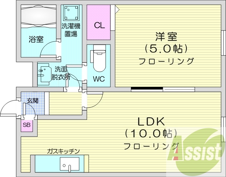 1LDK、オートロック、灯油FF暖房、バストイレ別