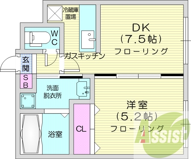 1DK、オートロック、ネット使用料不要、バストイレ別
