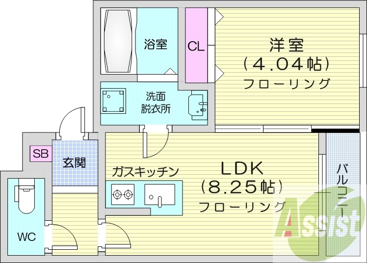 1LDK、オートロック、システムキッチン、ネット使用料無料
