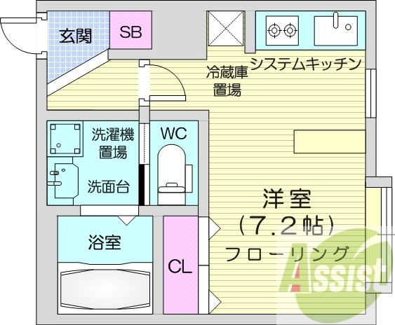 1R、オートロック、システムキッチン、エアコン