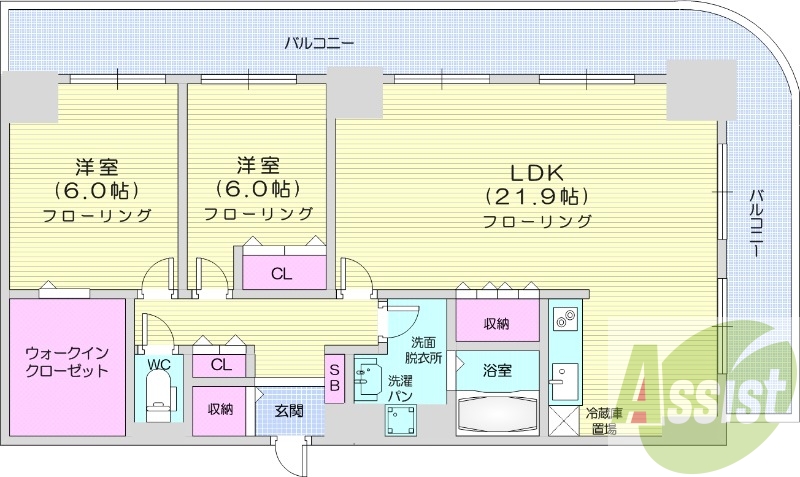 2LDK、オートロック、モニターホン、灯油給湯