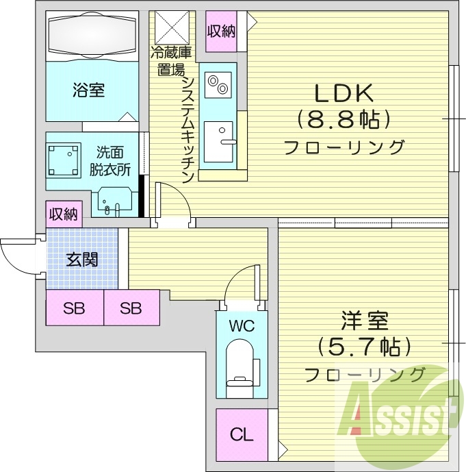 1LDK、都市ガス物件、クローゼット、エアコン付、ネット無料