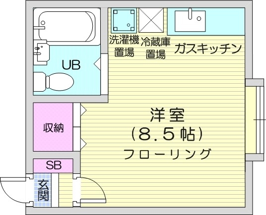 1R、TVインターホン、オートロック、室内洗濯機置場