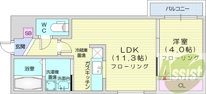 1LDK、角部屋、収納、ネット無料、エアコン