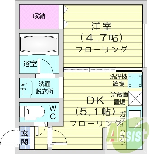 1DK、独立洗面台、ウォシュレット、灯油暖房、バストイレ別