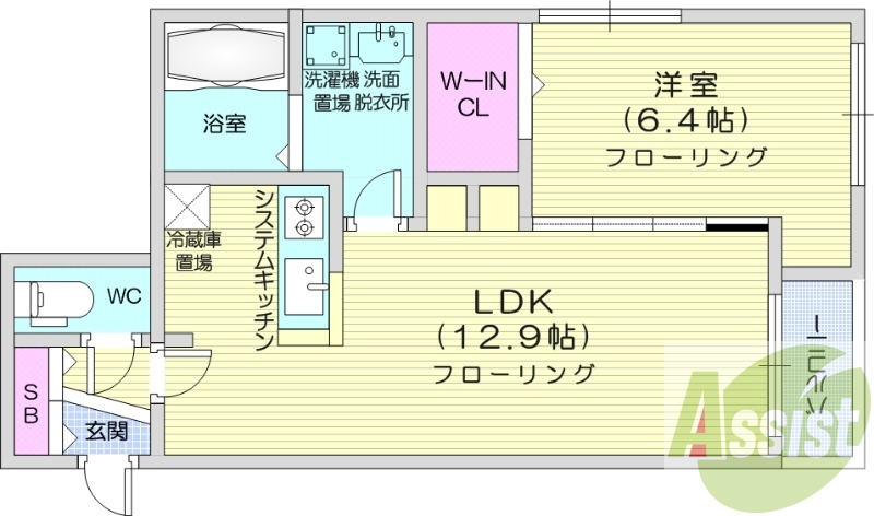 1LDK、収納、角部屋、都市ガス、ガス暖房
