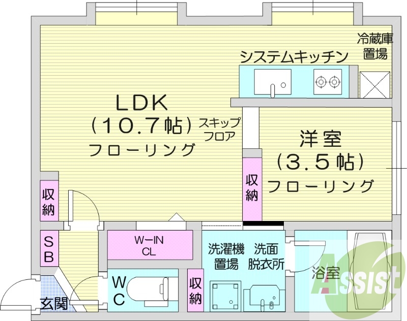 1LDK、都市ガス、角部屋、エアコン、ネット使用料無料