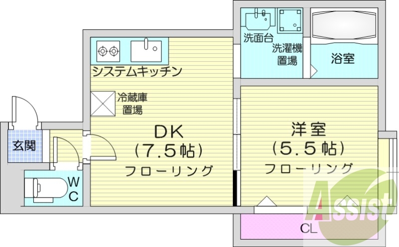 1DK、ネット無料、エアコン、システムキッチン
