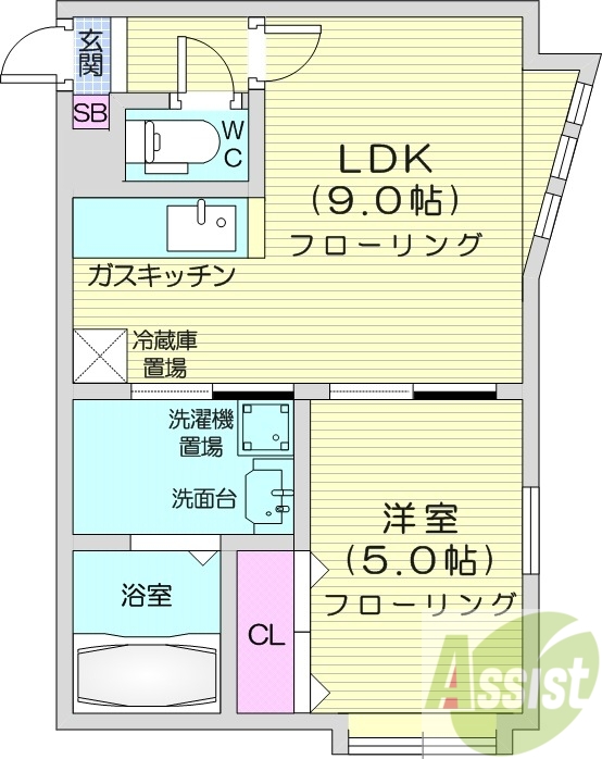 1LDK、収納、角部屋、灯油暖房、ネット無料