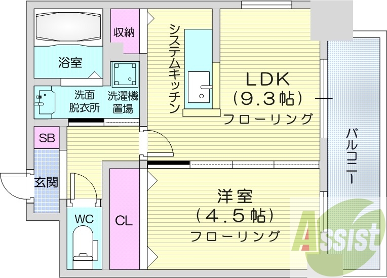 1LDK、都市ガス、システムキッチン、シャンプードレッサー