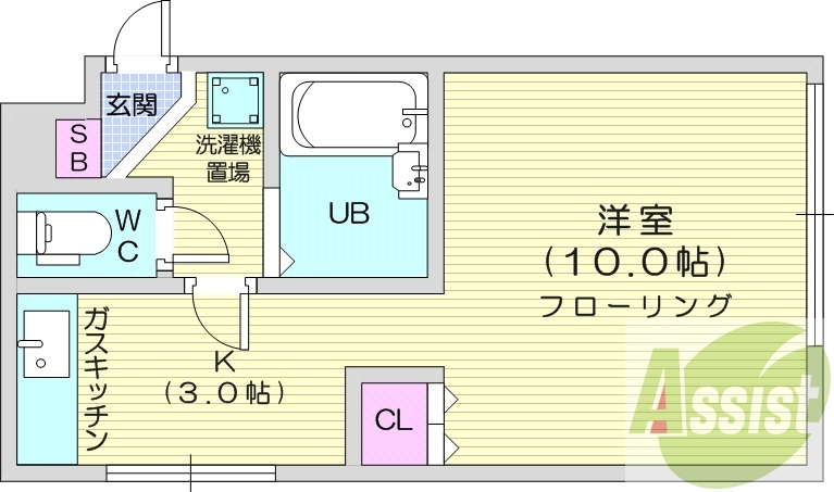 1K、灯油暖房、バストイレ別、シャワートイレ