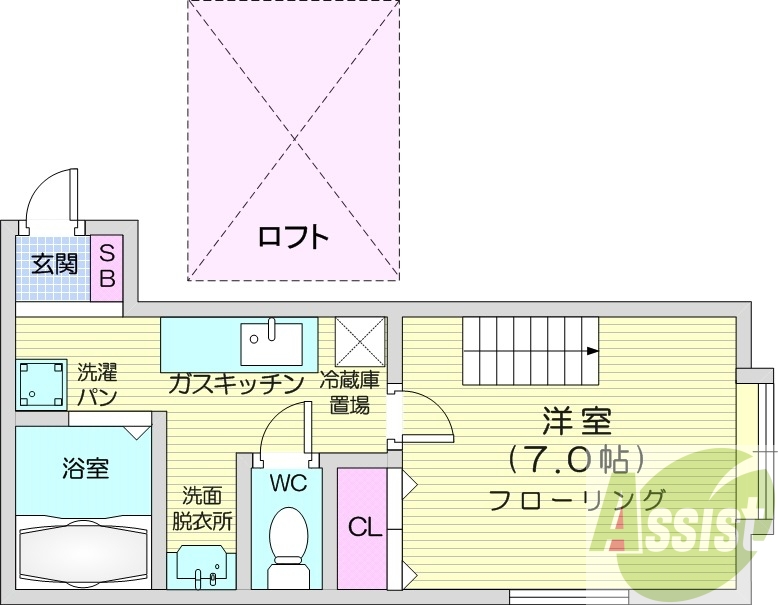 1K、灯油暖房、収納、モニターホン、バストイレ別
