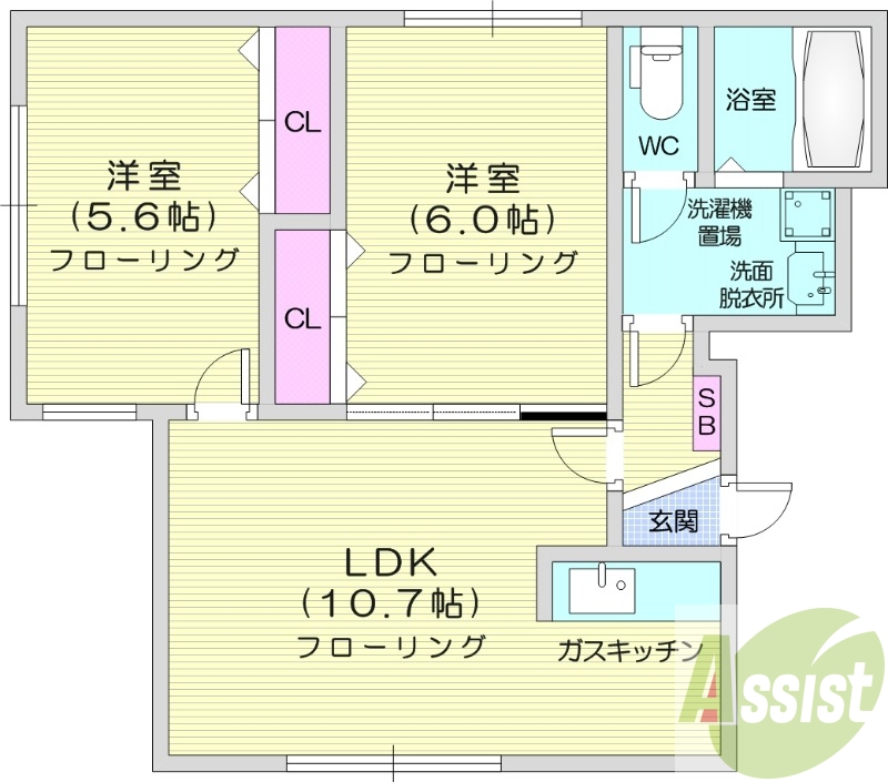 2LDK、エアコン、灯油暖房、宅配BOX