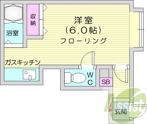 1K、室内洗濯機置場、CATV、ネット使用料無料