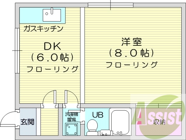 1ＤＫ、都市ガス、日当たり良好、収納スペース