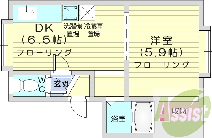 1DK、角部屋、収納、インターネット無料、灯油暖房