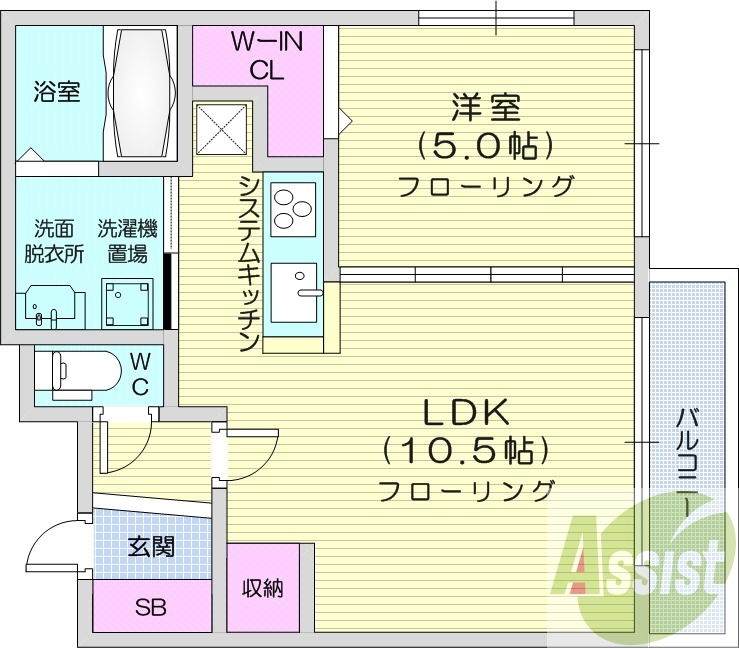 1LDK、システムキッチン、角部屋、エアコン