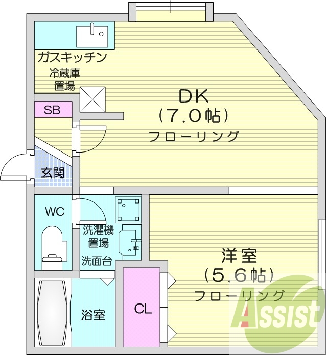 1DK、灯油暖房、角部屋、シャンプードレッサー