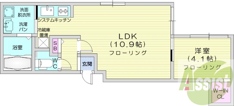1LDK、オートロック、光ファイバー、エアコン