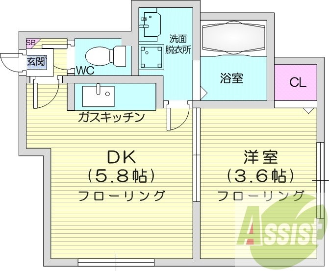 1DK、灯油暖房、フローリング、角部屋、収納