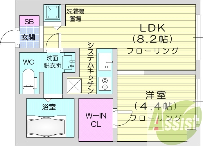 1LDK、エアコン、都市ガス、オートロック
