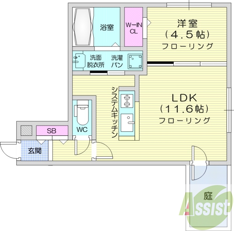 1LDK、システムキッチン、都市ガス、エアコン