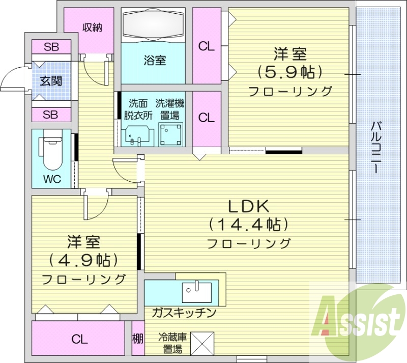 2LDK、ペット飼育可、角部屋、ネット無料、エアコン
