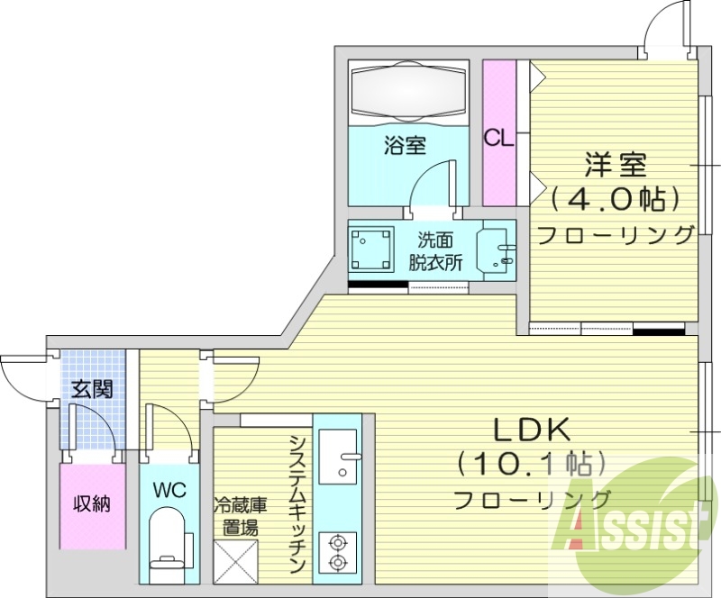 1LDK、エアコン、ネット無料、都市ガス、宅配ボックス