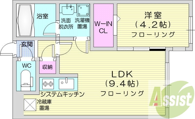 1LDK、エアコン、ネット無料、都市ガス、宅配ボックス