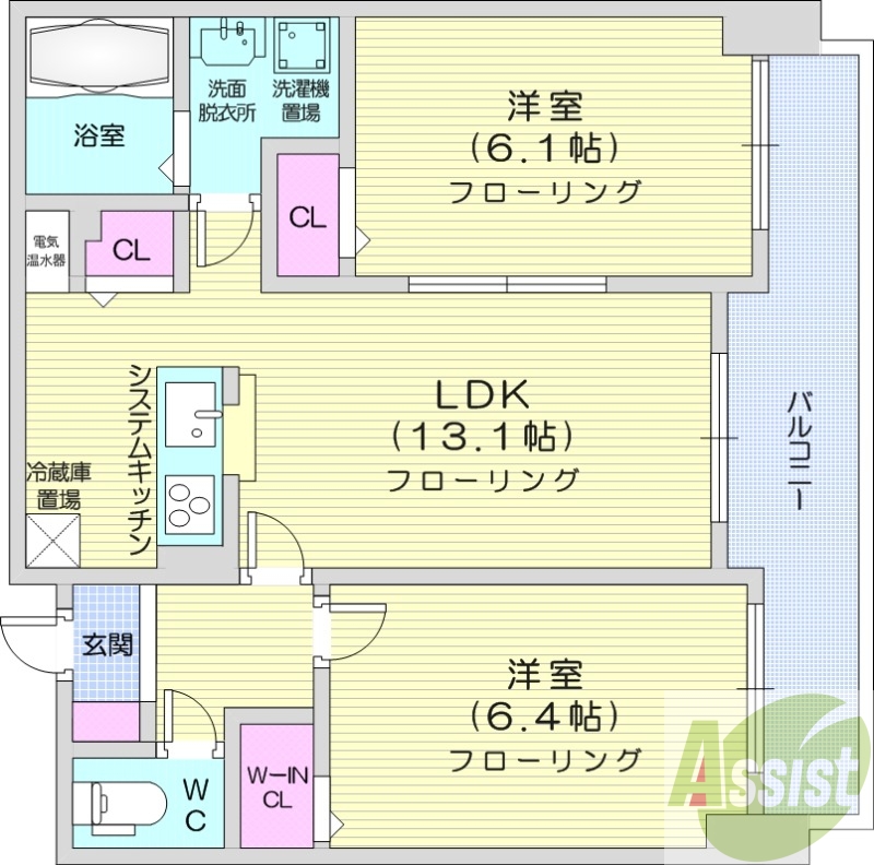 2LDK、オートロック、追い炊き、浴室乾燥機、エアコン