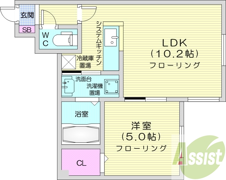 1LDK、システムキッチン、シャンプードレッサー、ネット無料