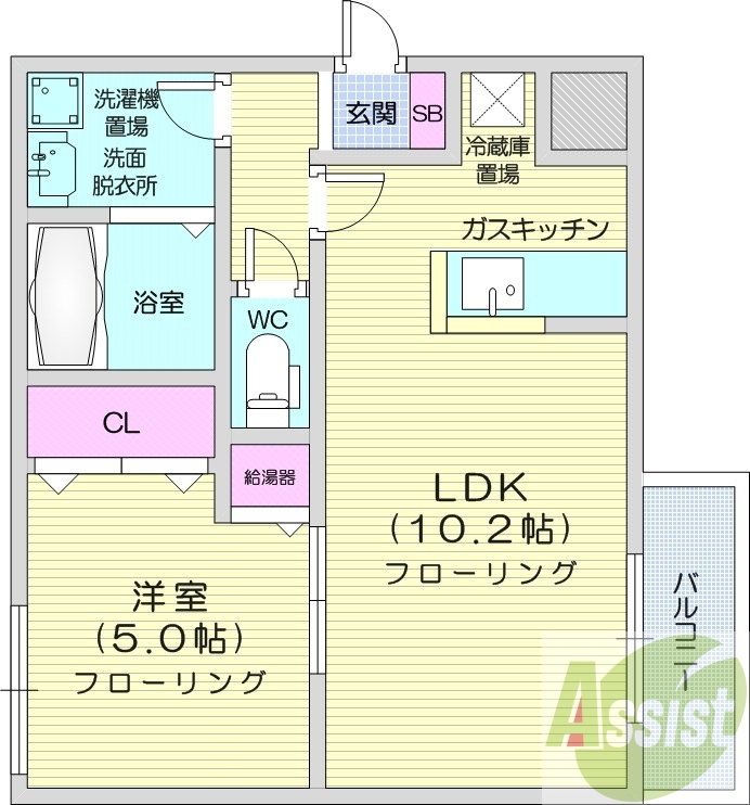 1LDK、追い焚き、宅配ボックス、ネット無料