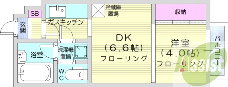 1DK、エレベーター、オートロック、バス・トイレ別